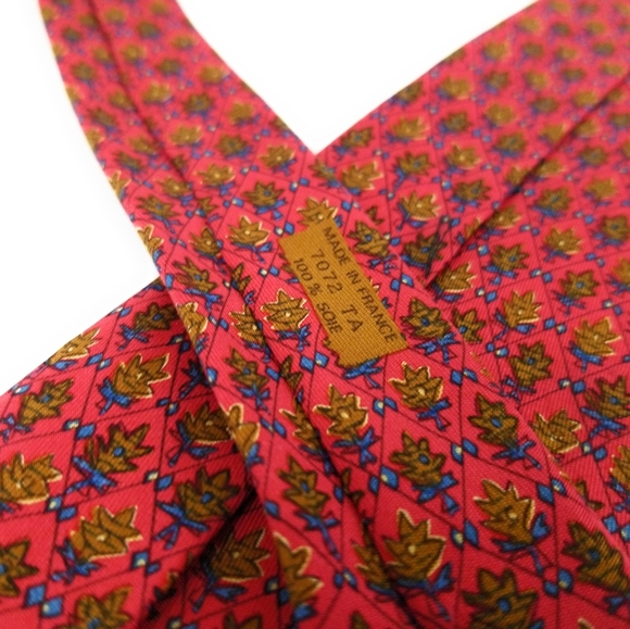 HERMES PARIS Tie 7072 TA Red Burnt Orange Oak Leaf - Picture 4 of 6